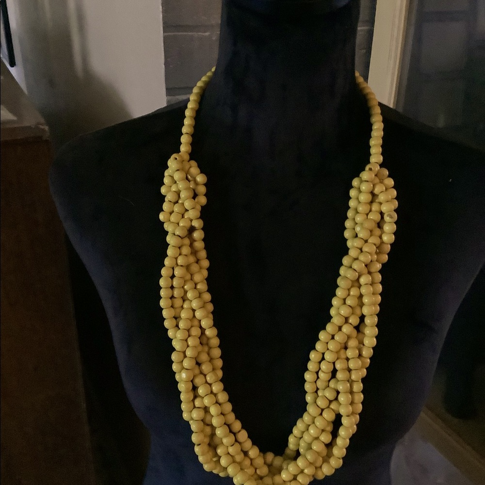 Longer yellow wooden twist bead necklace with matching bracelet 💛